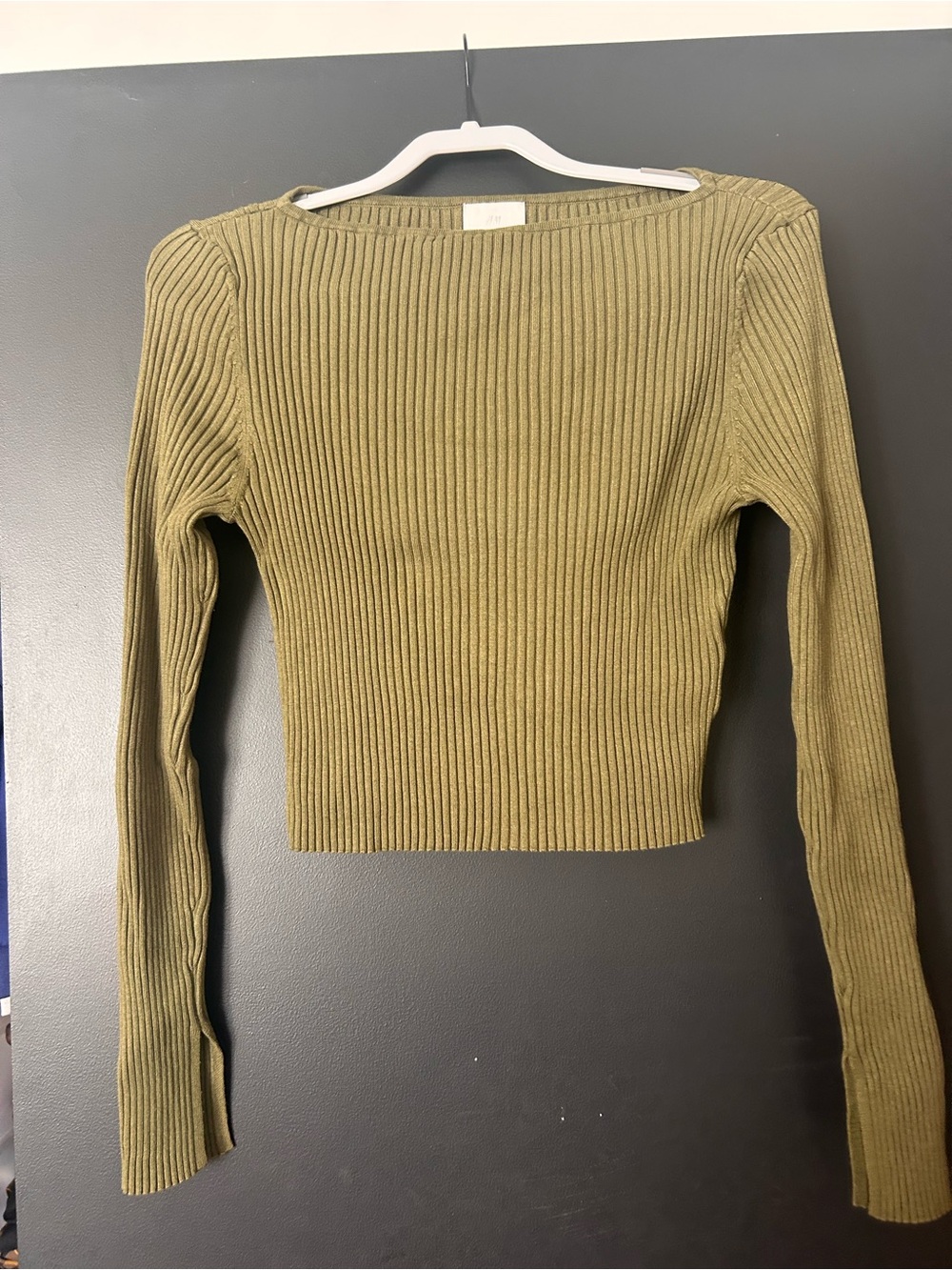 H&M Olive Ribbed Long Sleeve Crop Top